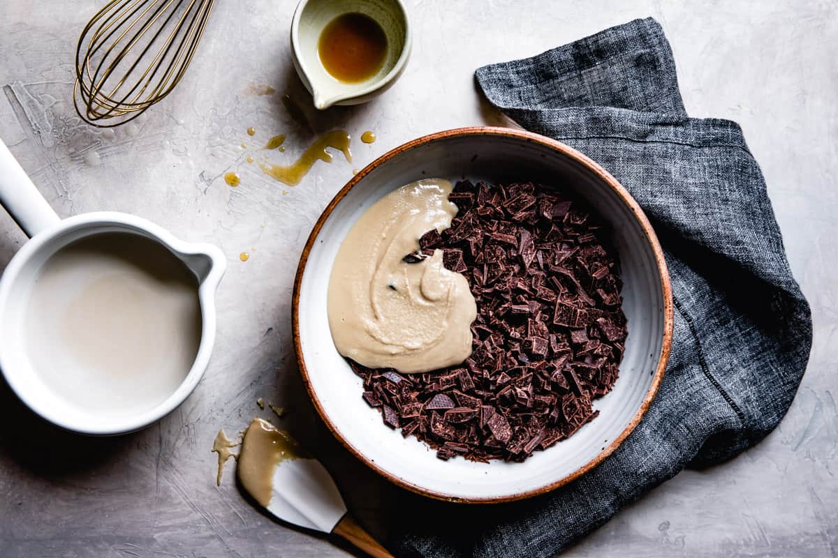Vegan Chocolate Truffle filling with Tahini and Maple in bowl
