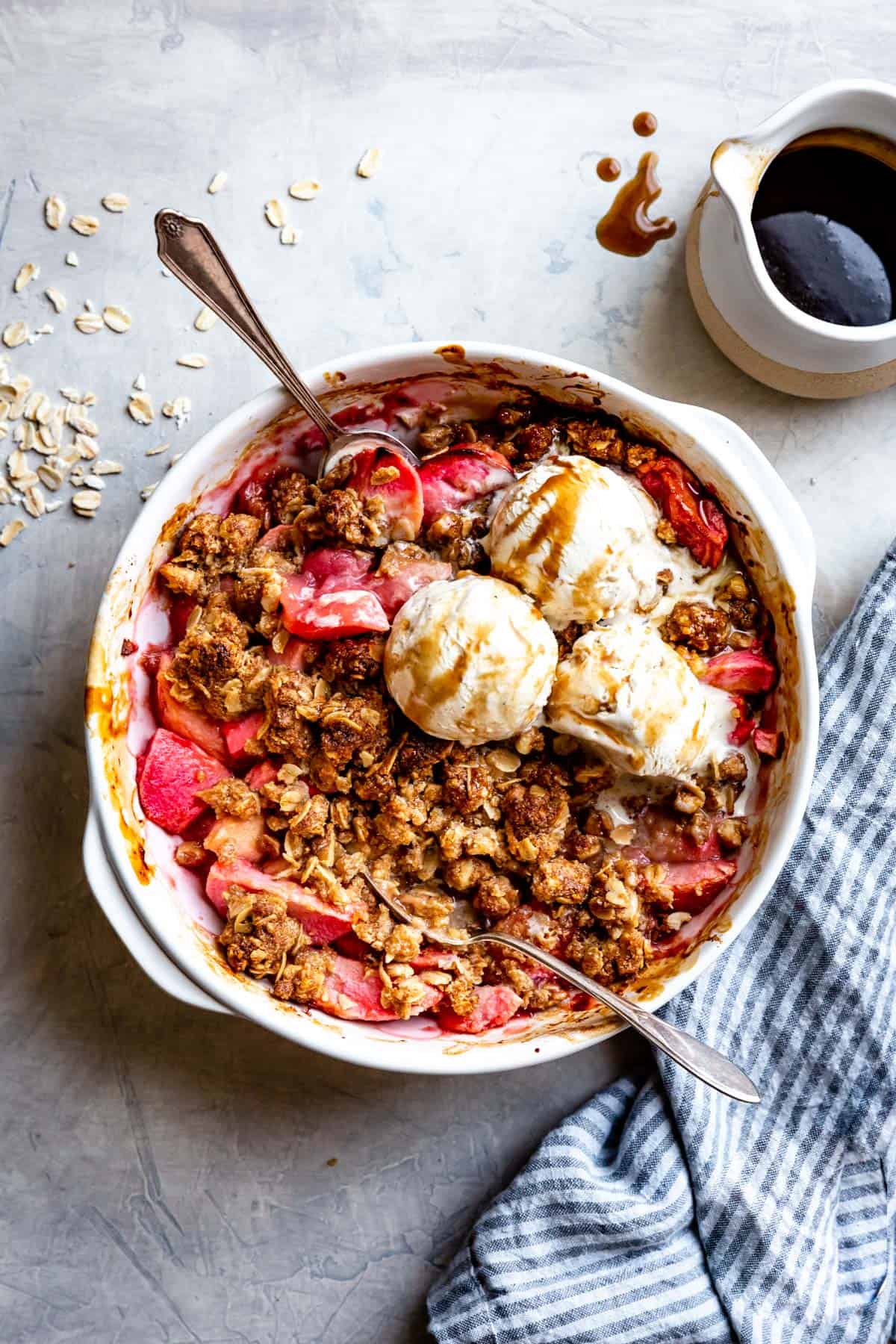 overhead shot of Gluten Free Dairy Free Apple Crisp