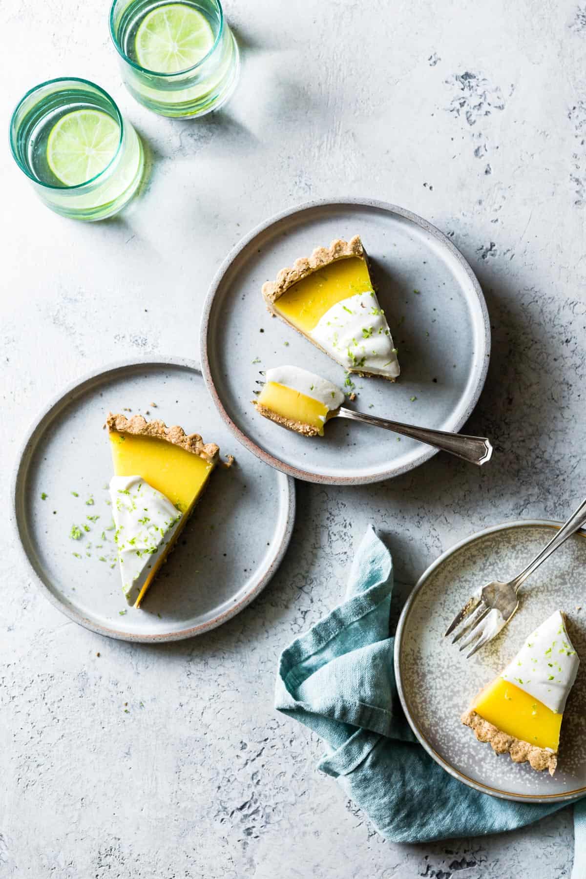 slices of Gluten Free Lime Curd Tart on plates 