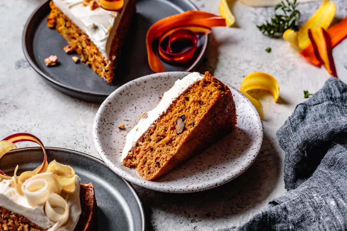 three slices of Dairy Free Gluten Free Carrot Cake