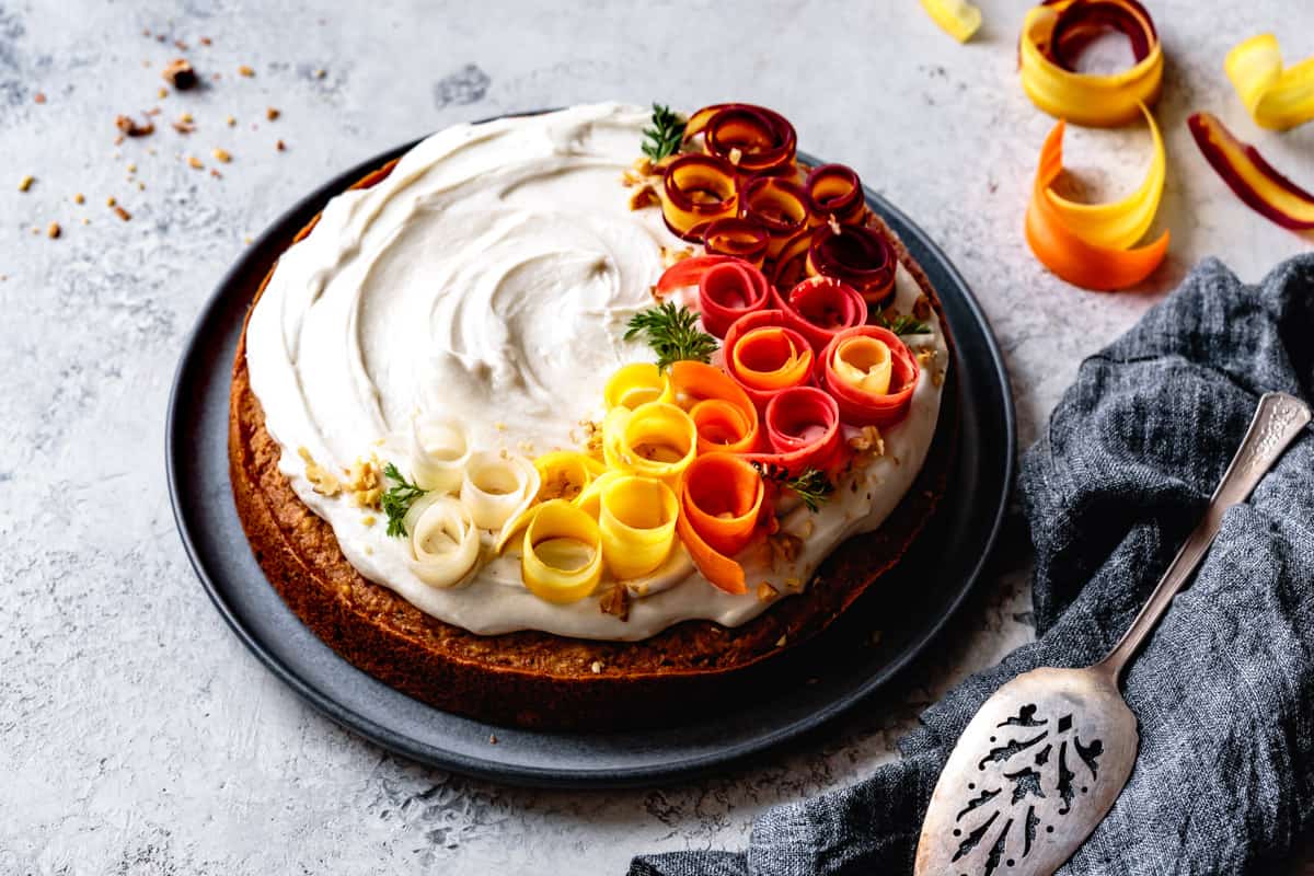 Vegan Cream Cheese Frosting on colorful cake 