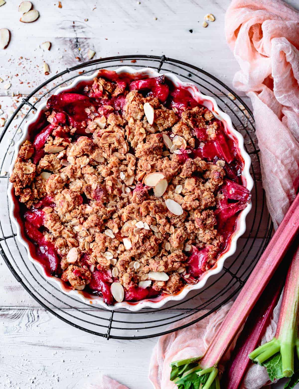 top down shot of Vegan & Gluten Free Rhubarb Crisp