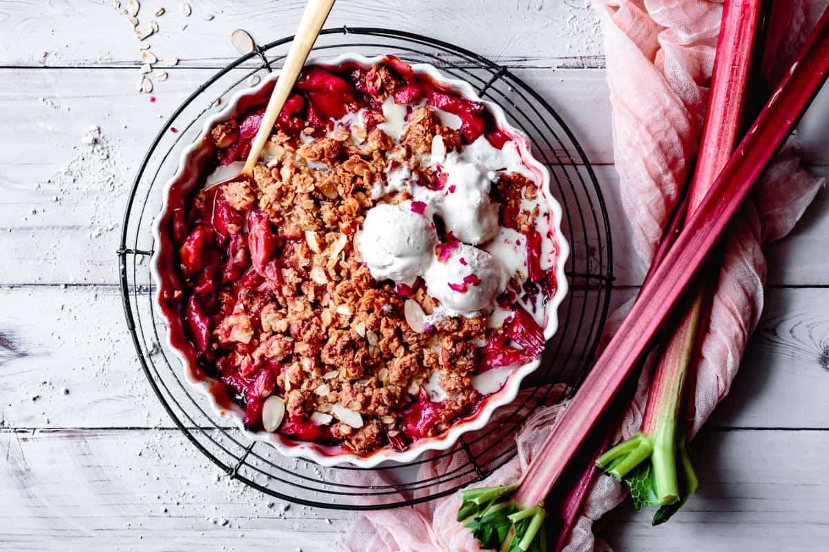 bowl of Vegan & Gluten Free Rhubarb Crisp