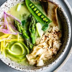 delicious bowl of Spring Vegan Miso Soup with Yuba Gluten-Free Noodles