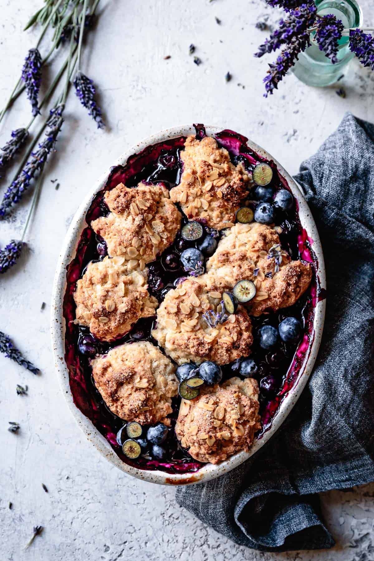 Easy Gluten-Free Blueberry Cobbler Recipe, baked in a dish
