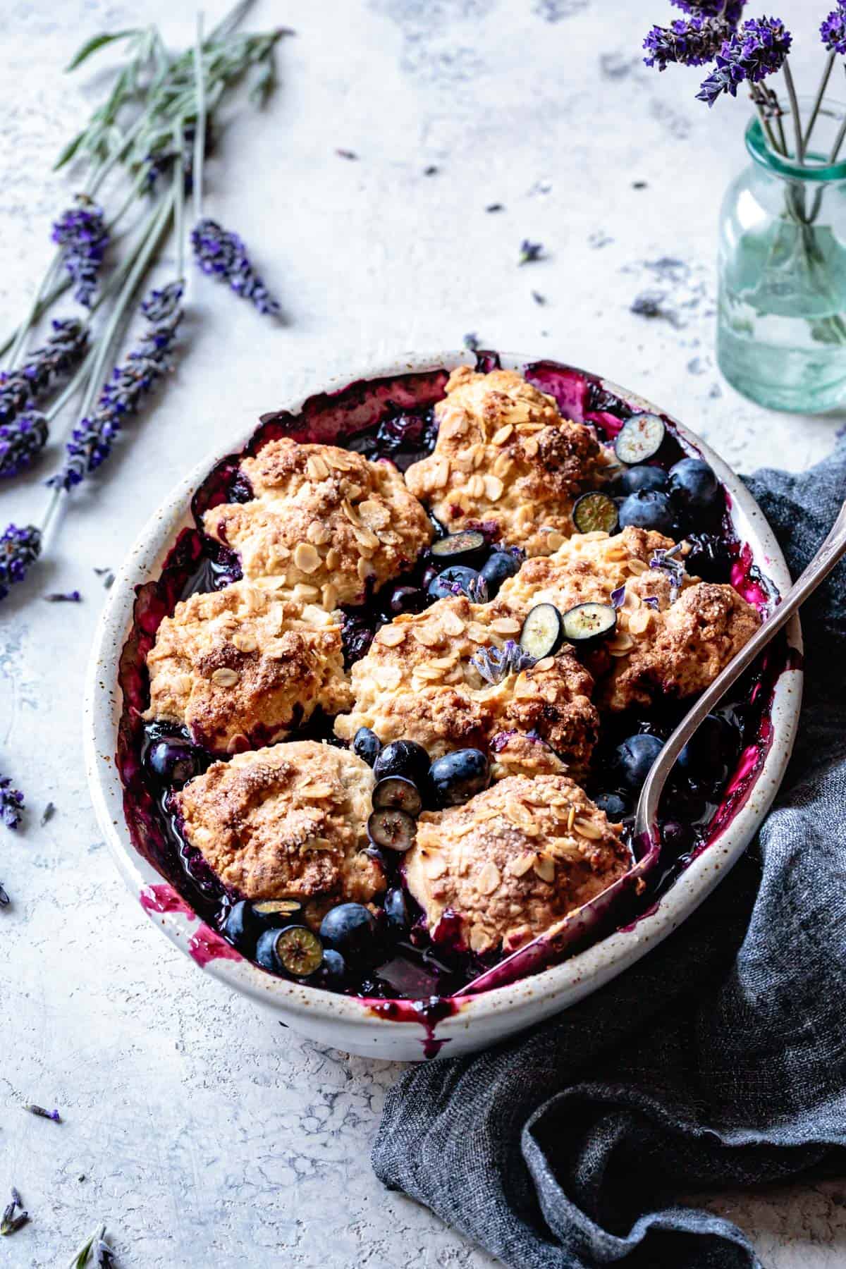 Easy Vegan Gluten-Free Cobbler, fresh from the oven in a baking dish