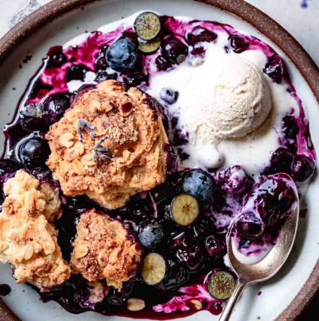 Gluten Free Blueberry Cobbler with Lavender & Oat Biscuits