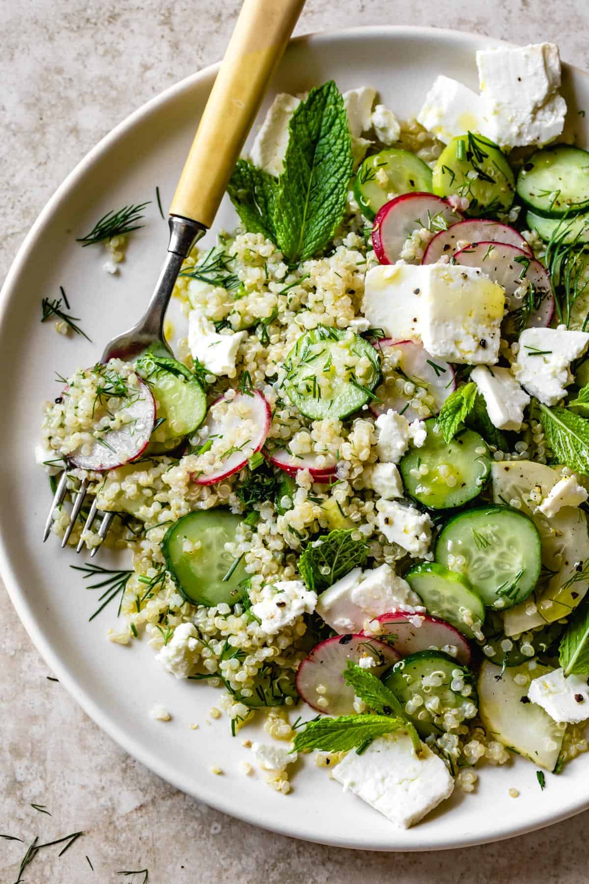 Quinoa Cucumber Salad with Feta, Dill & Mint