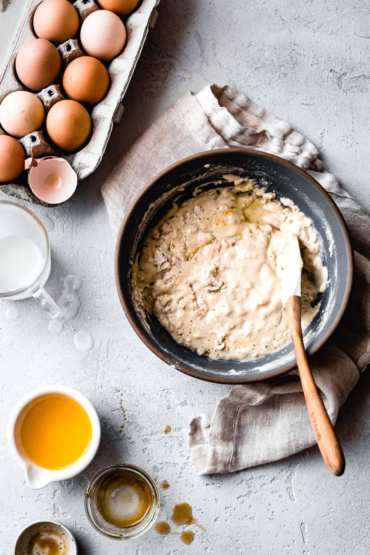 Making batter for Gluten-Free Pancake Recipe (with dairy free, vegan, egg-free, sugar free options without xanthan gum)