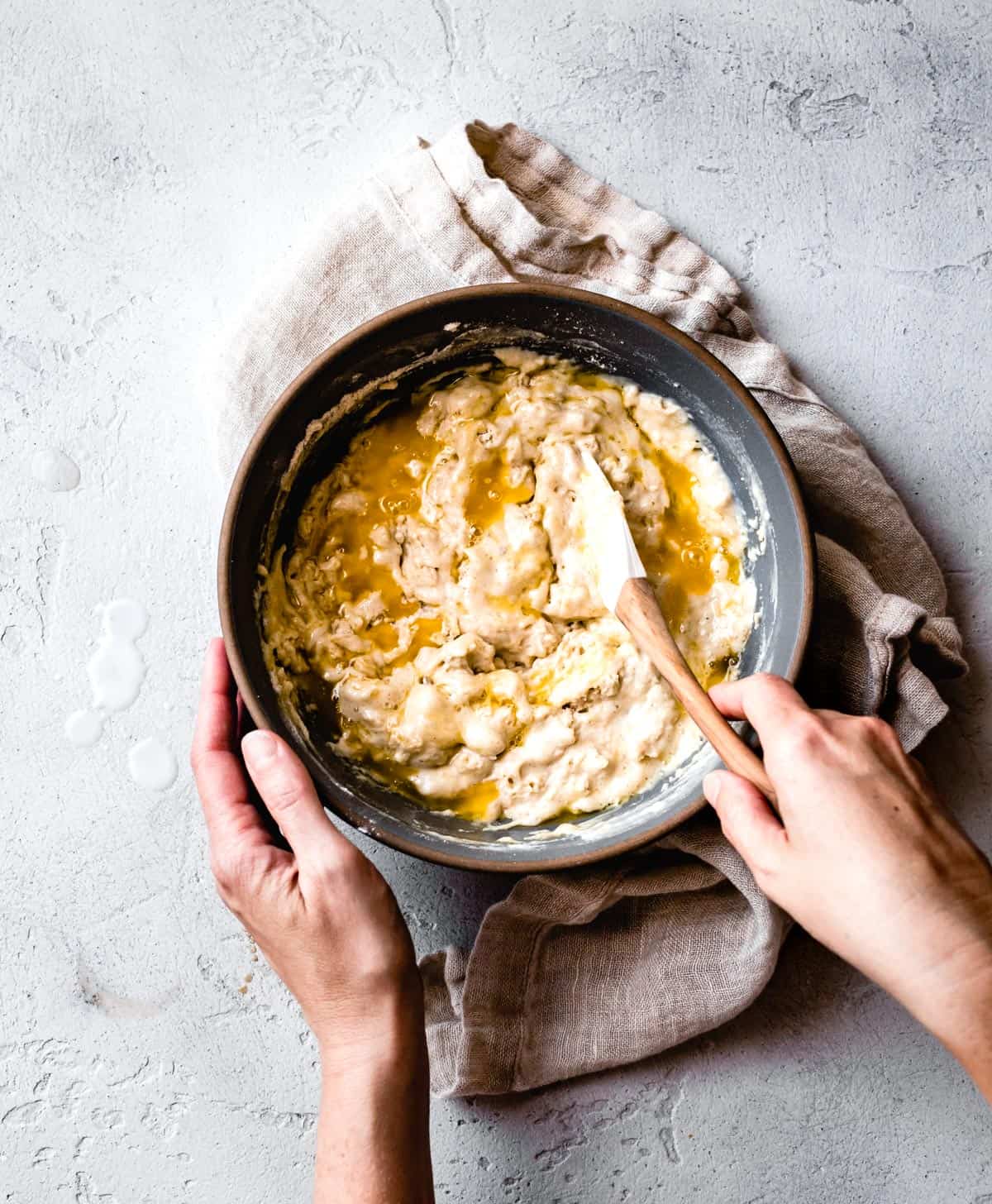 Stirring in butter for Gluten-Free Pancake batter