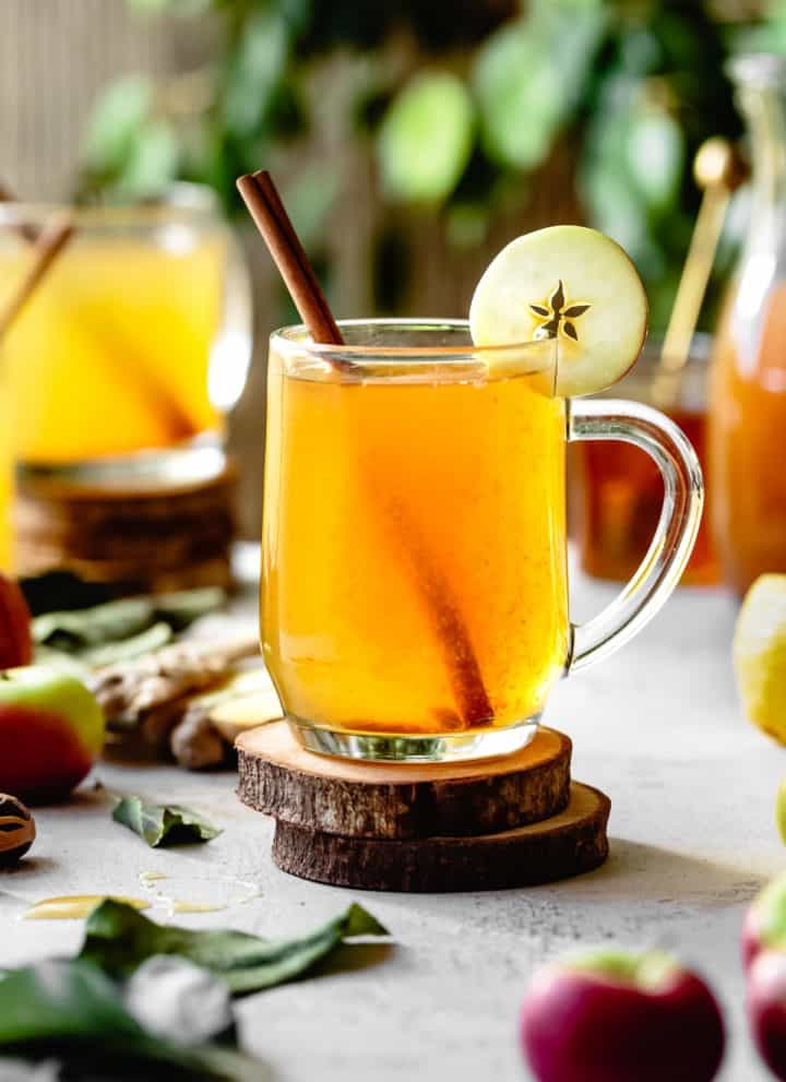 Apple Cider Hot Toddy with Vodka, Honey, Lemon, and Cinnamon