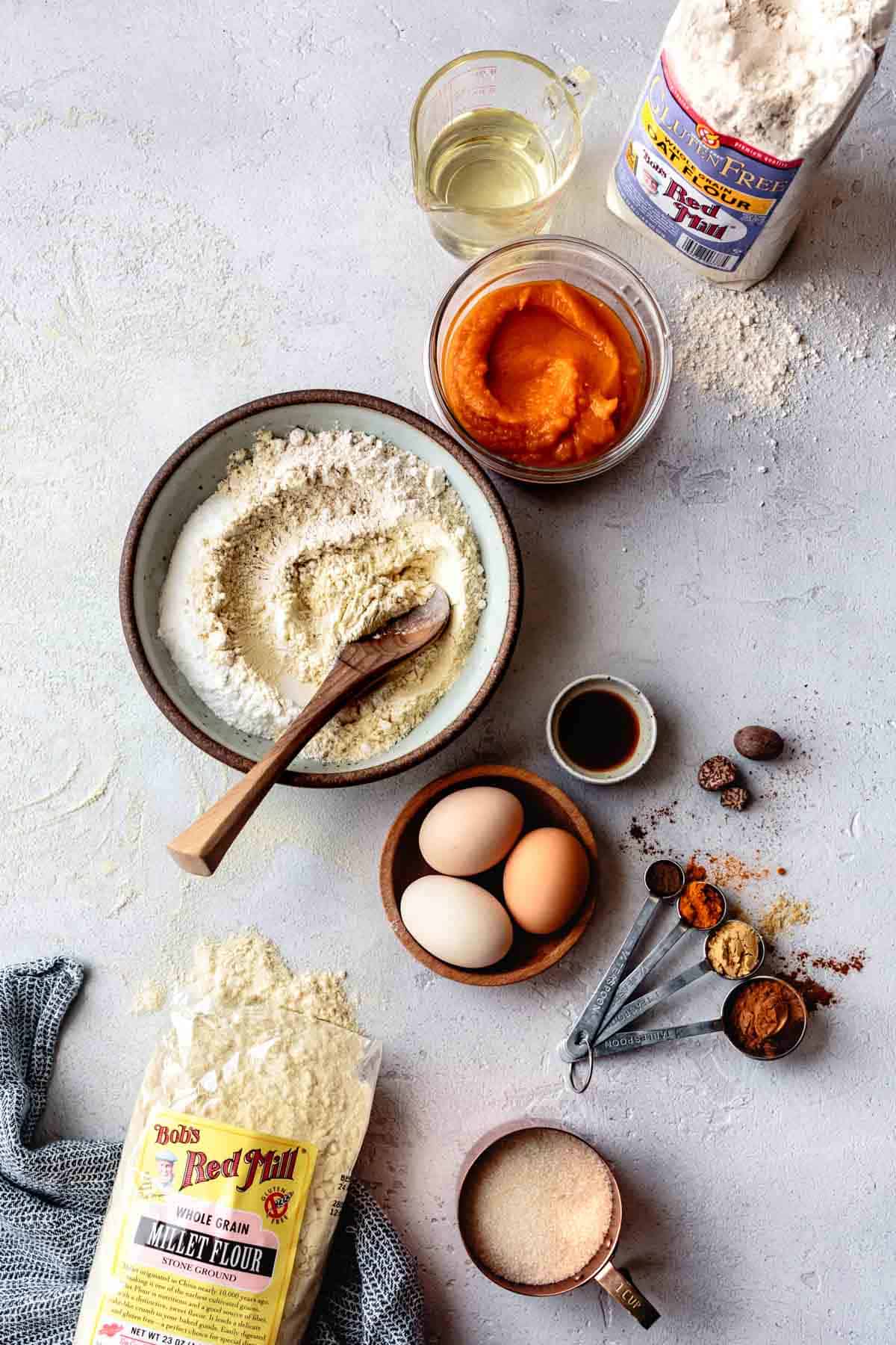 Ingredients for gluten-free dairy-free pumpkin bread