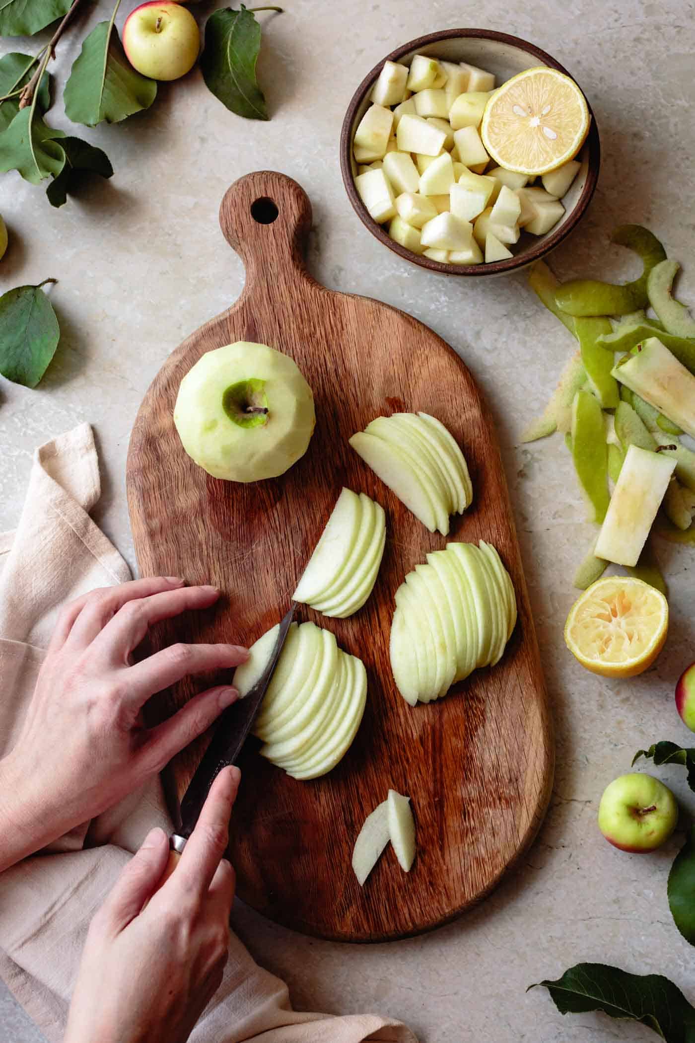 Cutting apples for easy gluten-free apple cake 