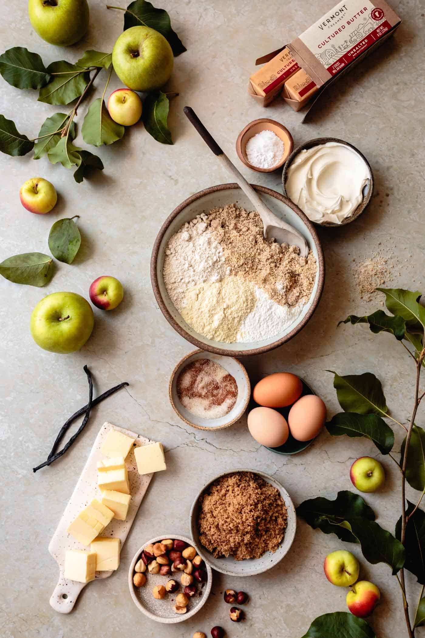 Ingredients for gluten-free fresh apple cake recipe