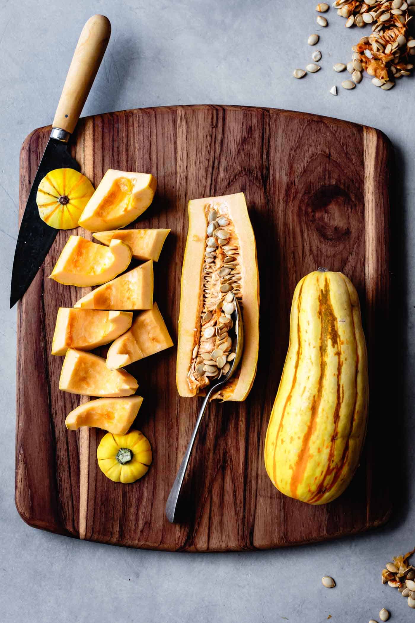 showing how to prepare delicata squash