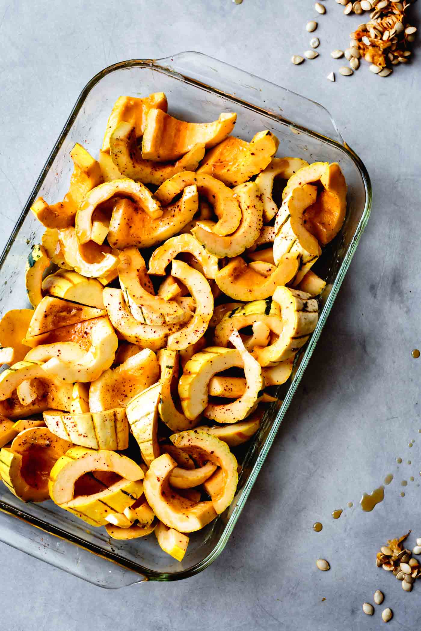 Showing how to roast delicata squash in a pan