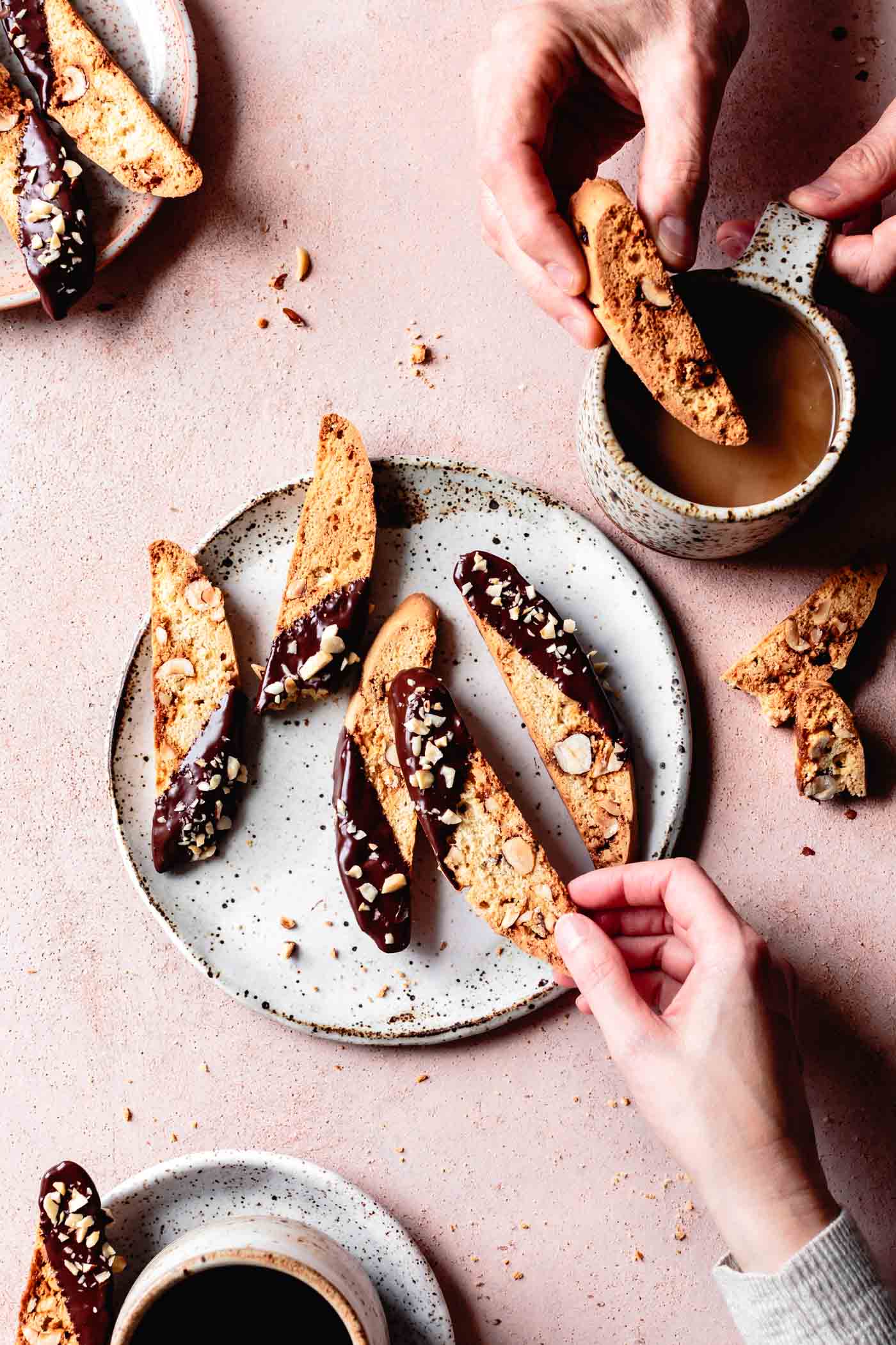 Eating Gluten-Free Biscotti with Hazelnuts & Chocolate with coffee