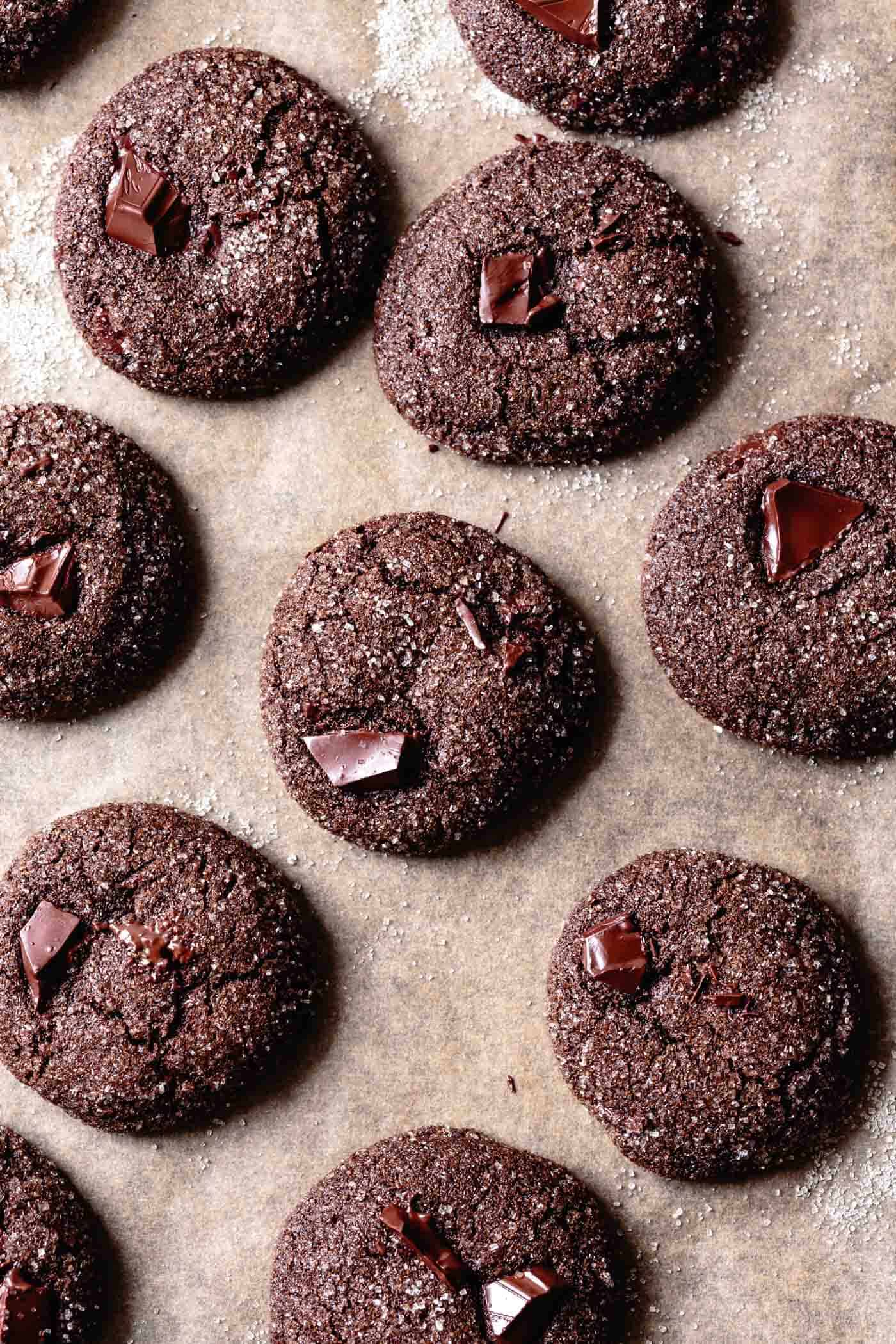 Baked Gluten-Free Chocolate Ginger Cookies on a baking sheet