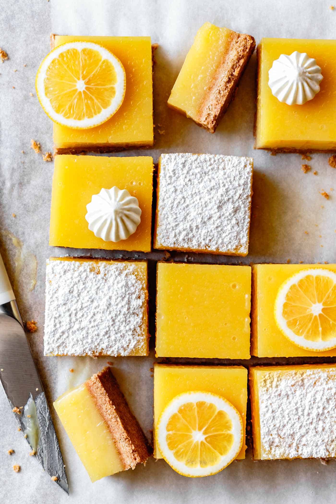 Gluten-Free Lemon Bars Recipe on a cutting board