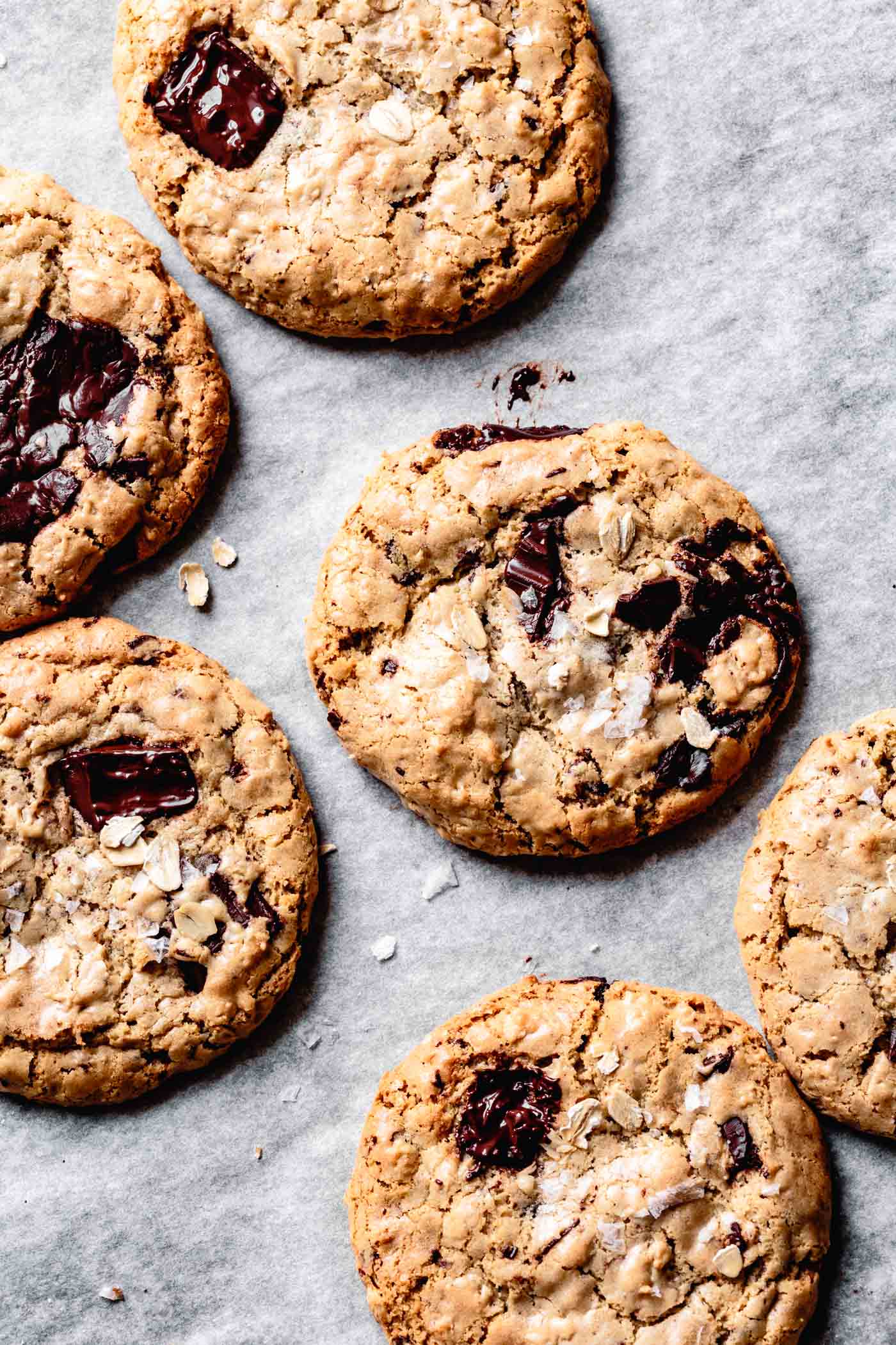 vegan gluten-free oatmeal chocolate chip cookies with tahini, freshly baked