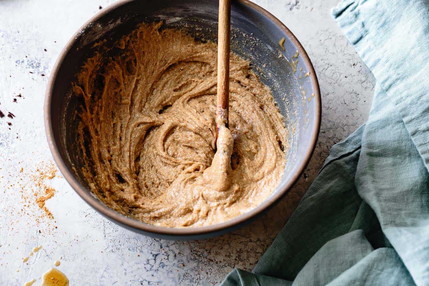 stirring the dough for grain-free chocolate chip cookie recipe