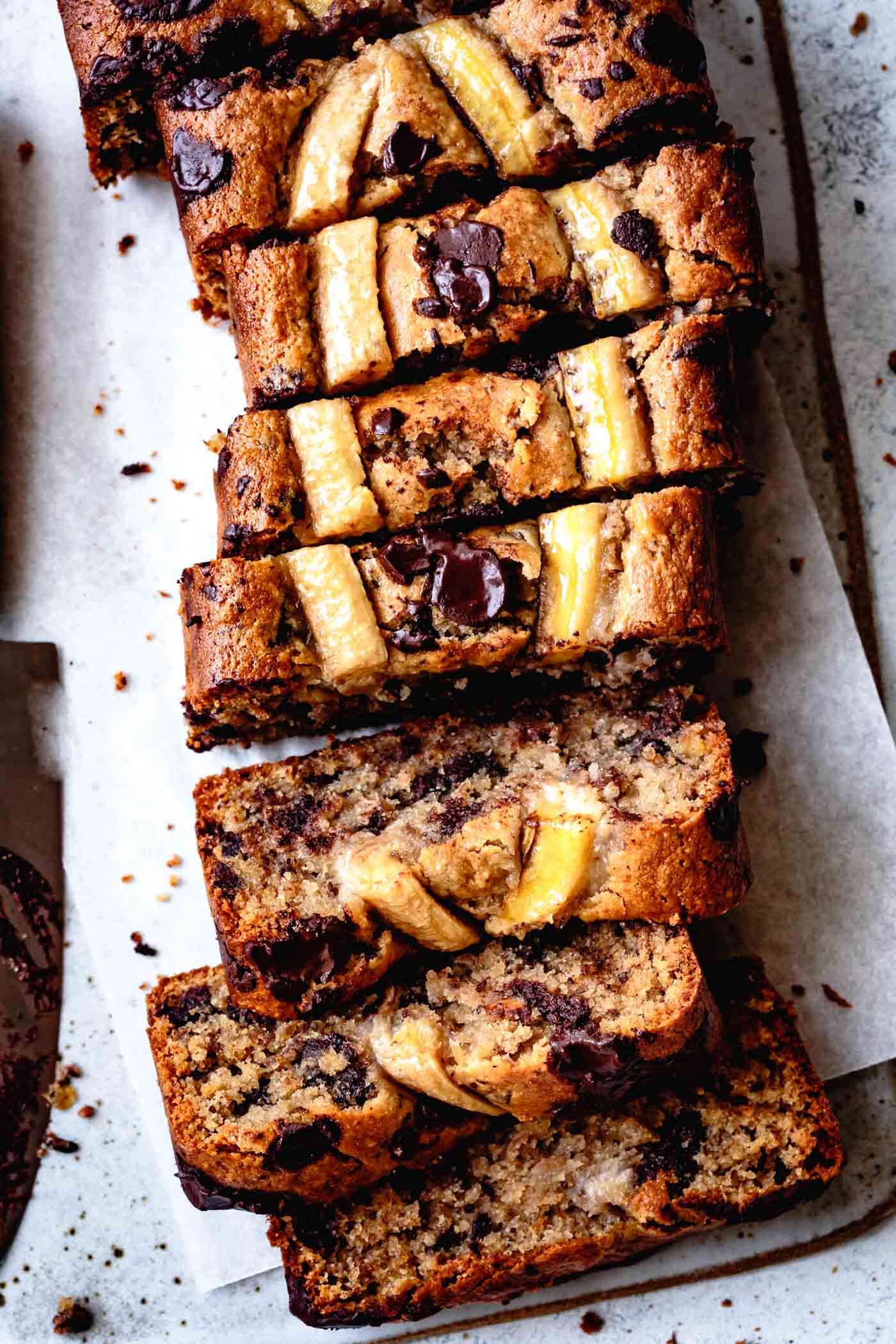 Sliced loaf of cassava flour banana bread