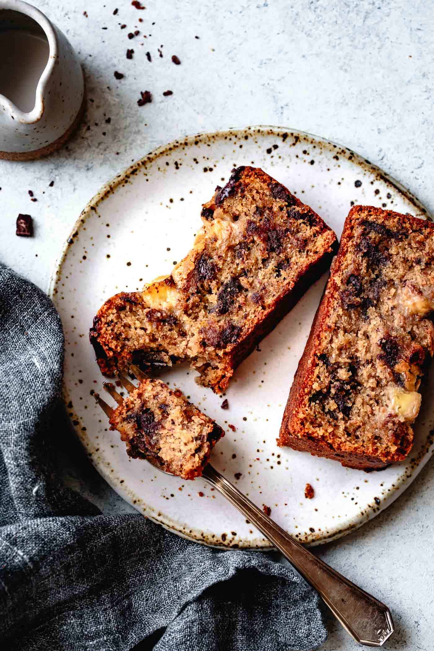 Pieces of vegan paleo banana bread no eggs on a plate