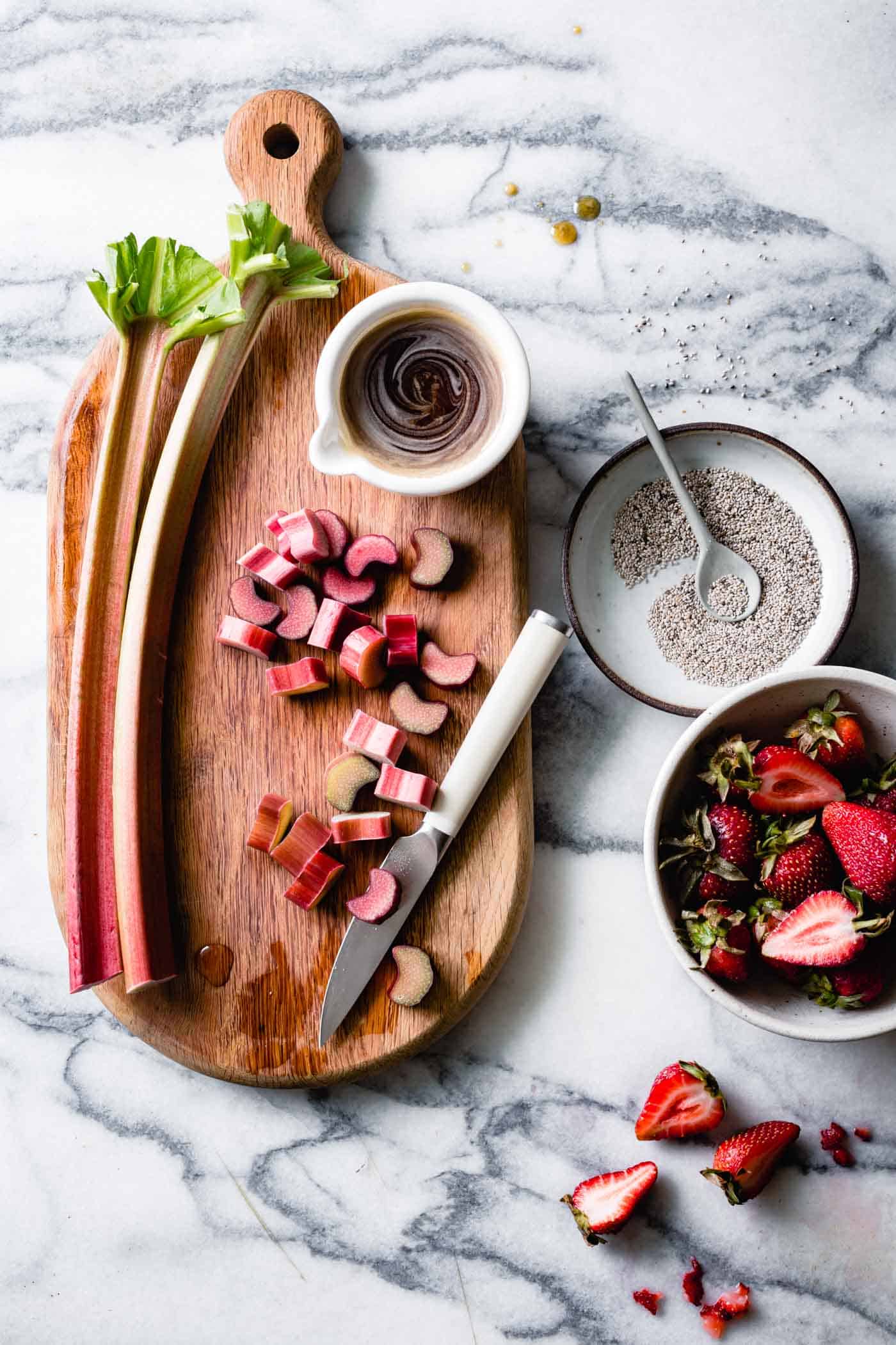 Ingredients for sugar-free strawberry rhubarb preserves