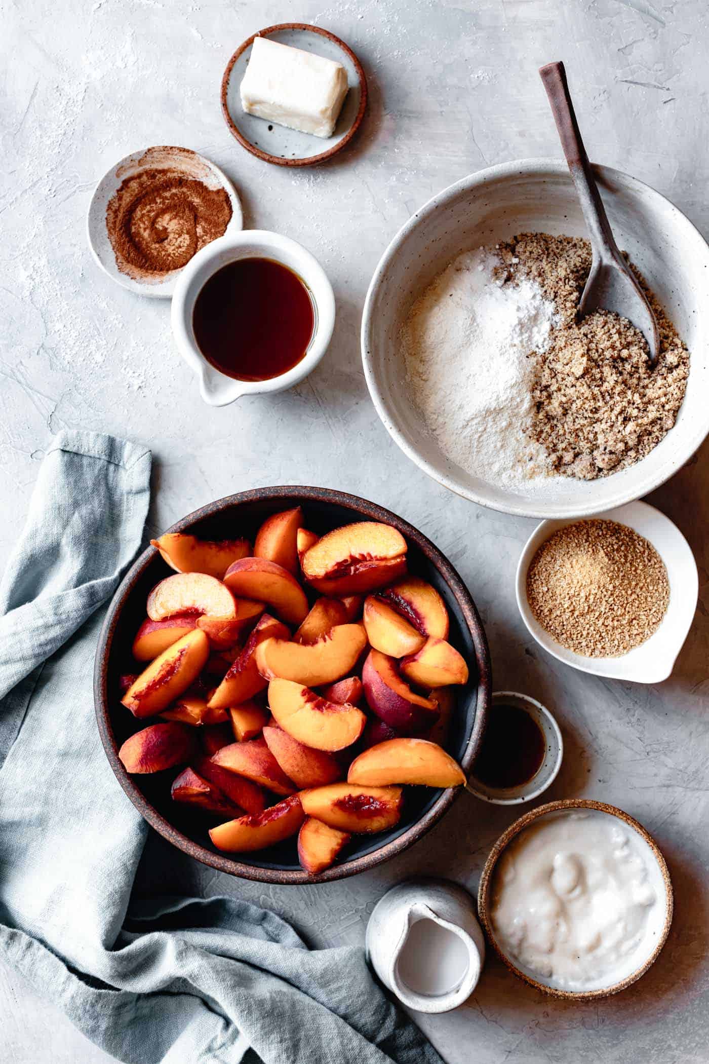 Ingredients for vegan paleo peach cobbler