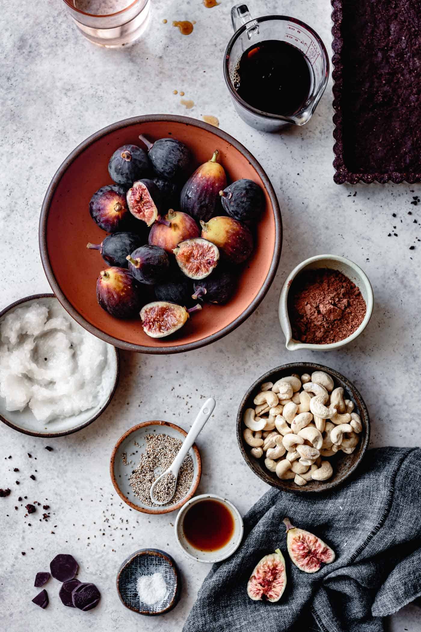 Ingredients for chocolate fig tart recipe