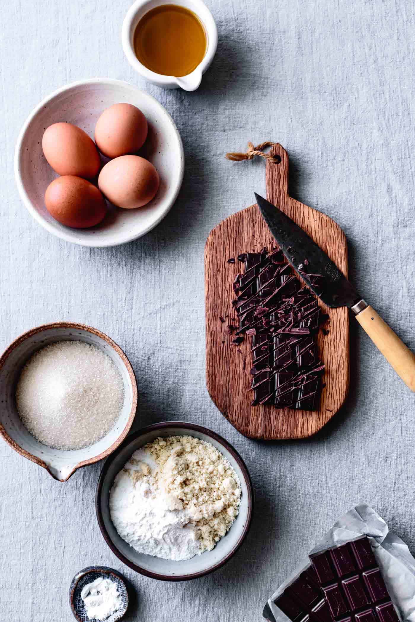 ingredients for gluten-free chocolate and almond cake recipe 