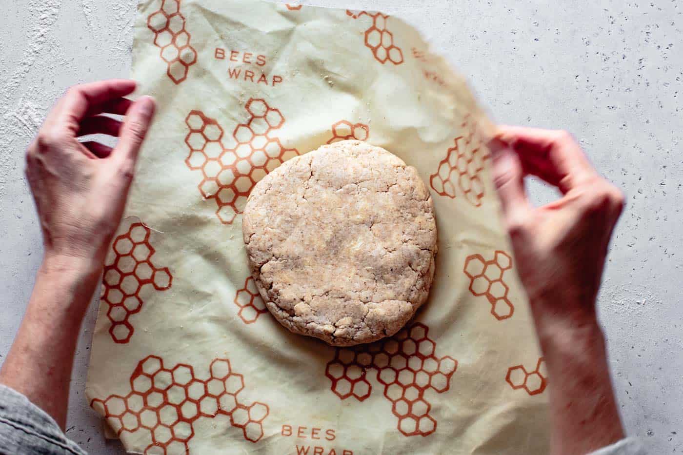 wrapping cassava flour pie crust dough to chill