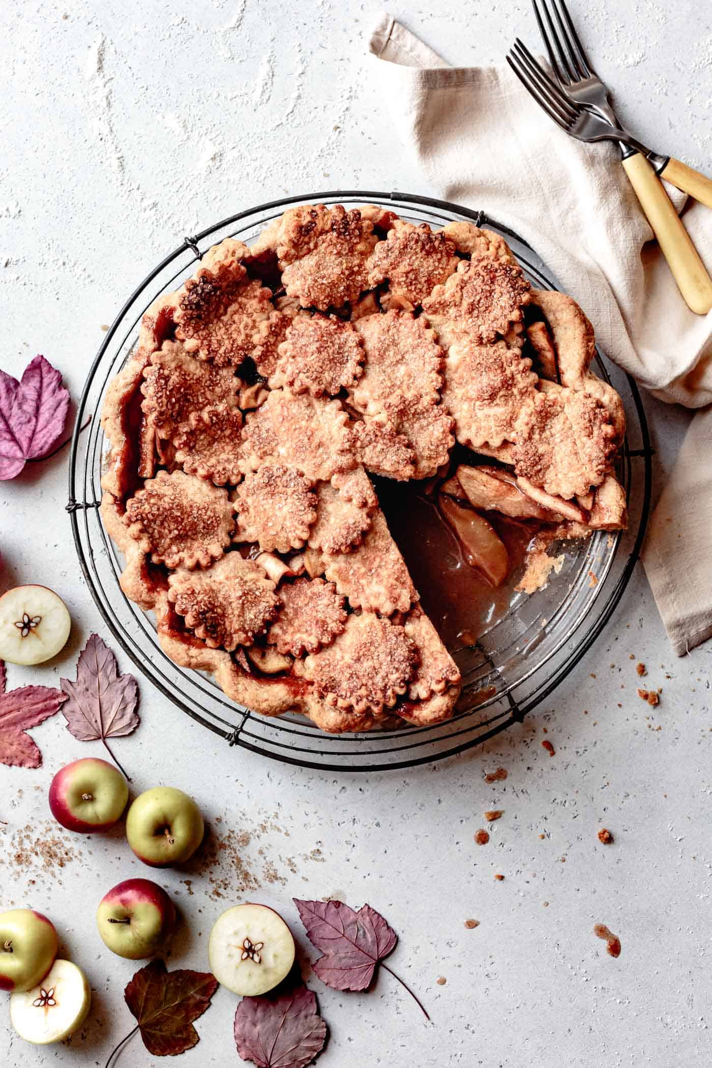 baked paleo apple pie recipe with a slice cut out