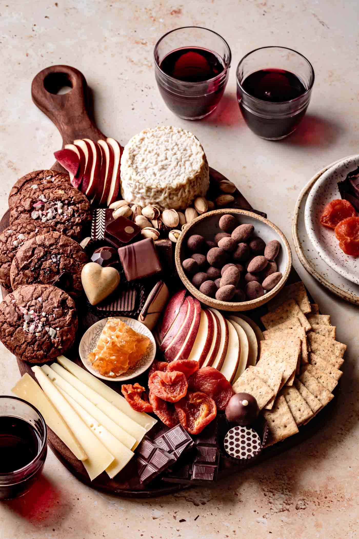 three-quarter angle of dessert cheese plate