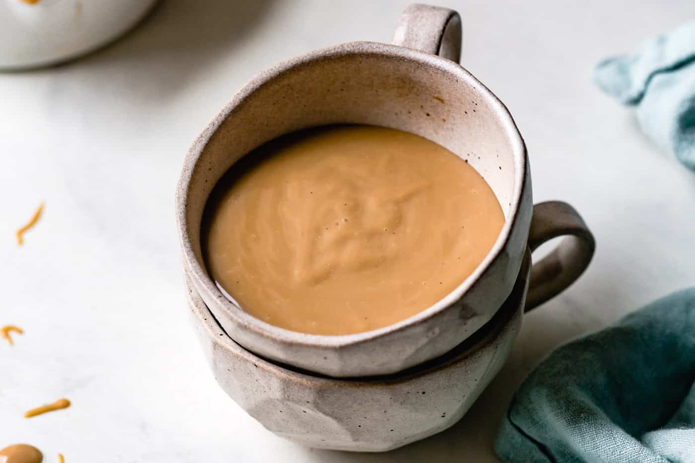 homemade pudding, setting in mugs