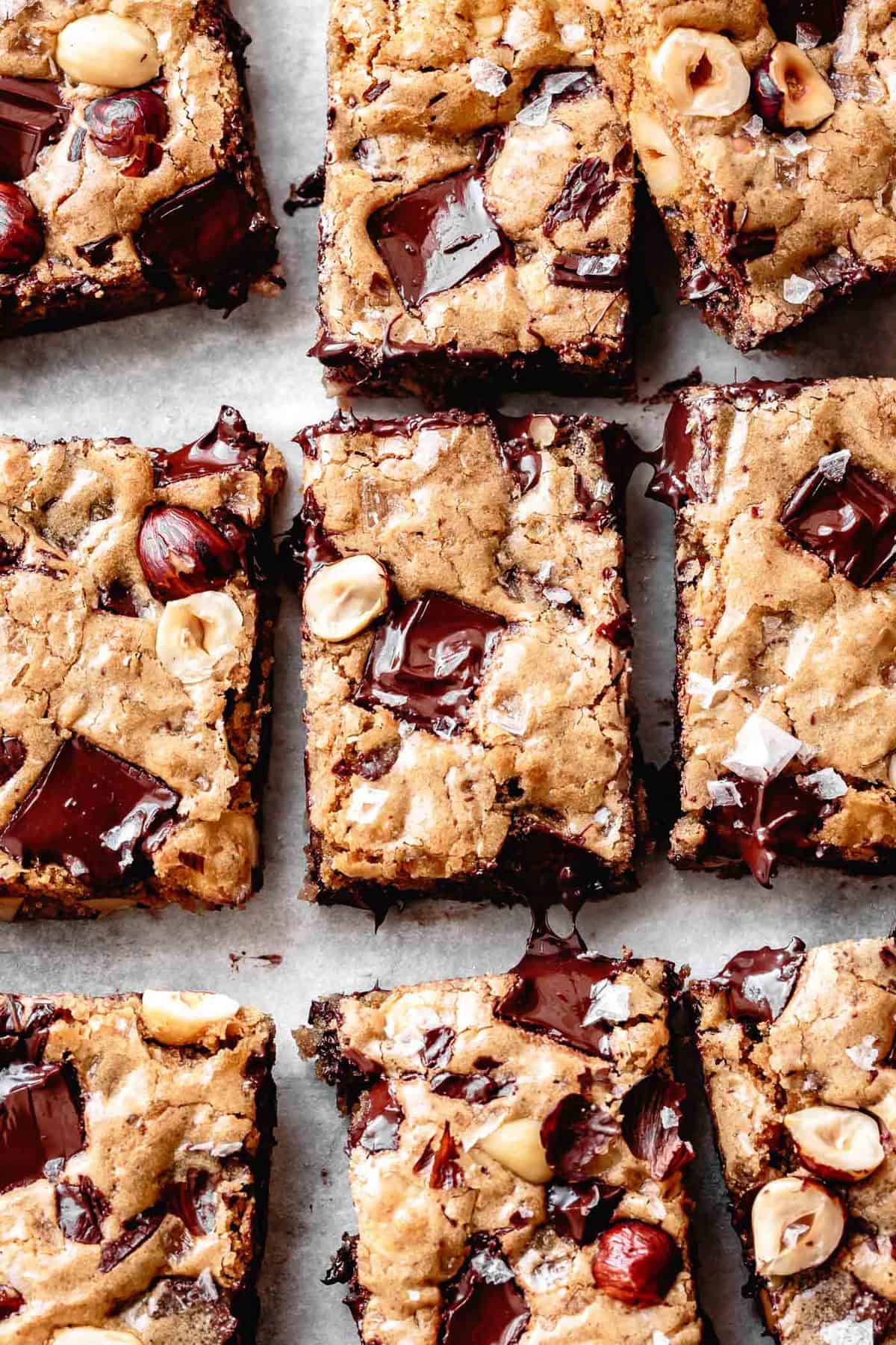 gluten-free blondies, cut, overhead