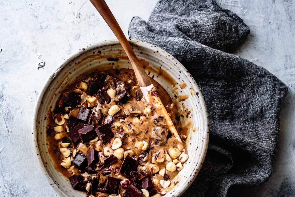 mixing blondie batter in a bowl