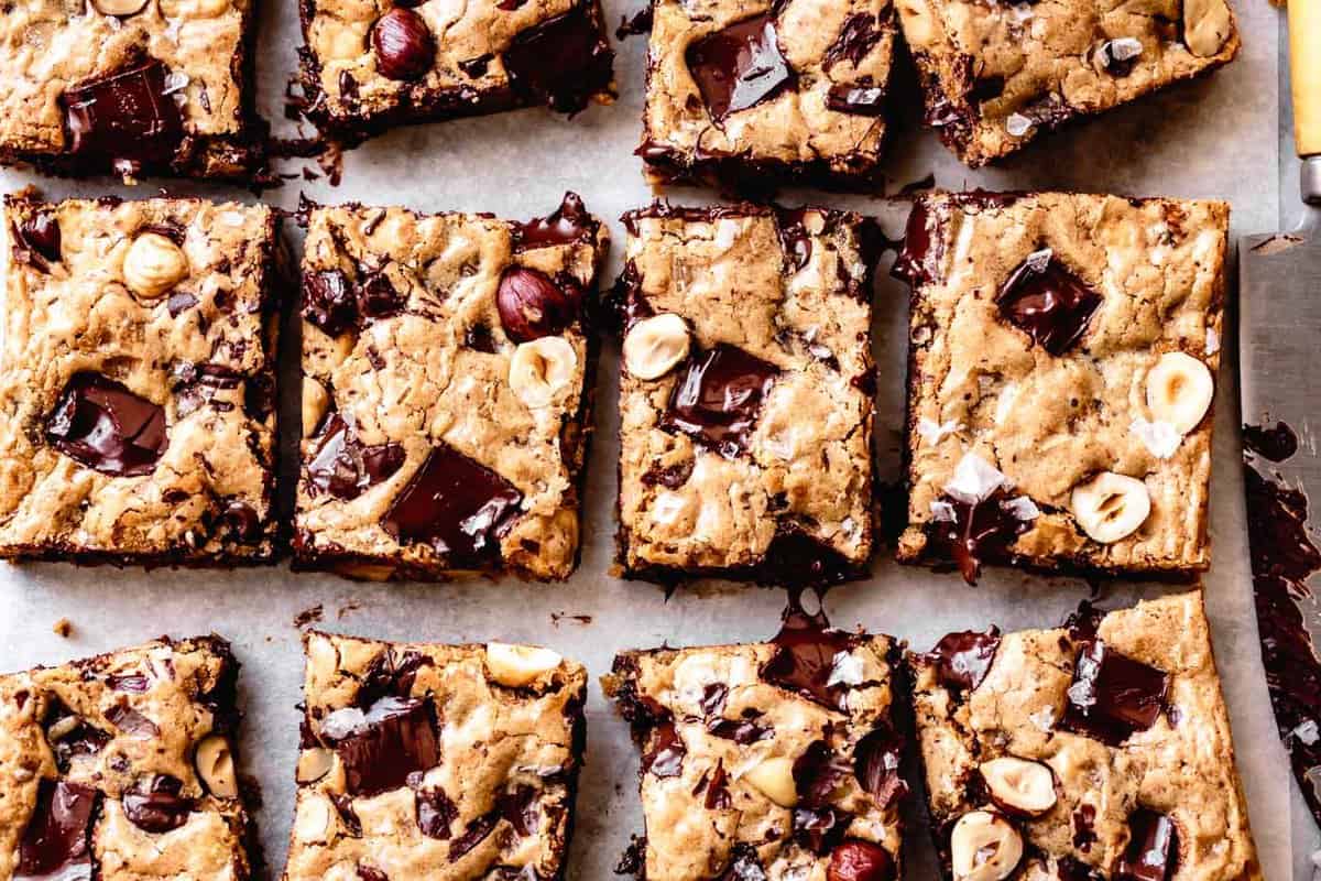 gluten-free blondie bars, just-baked and cut