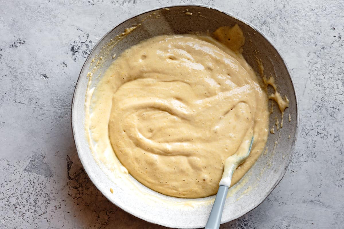 finished gluten-free chiffon cake batter in bowl