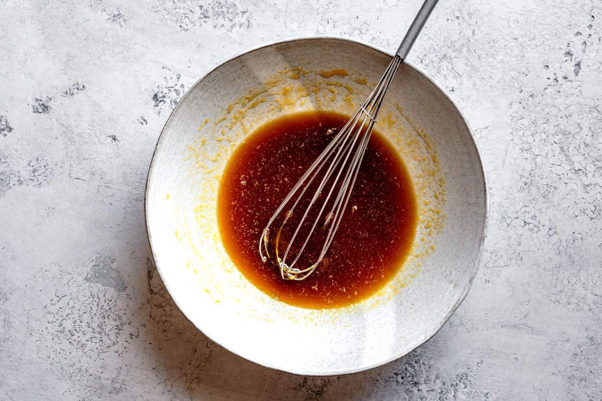 whisked sweetener, oil, and egg yolk in a bowl