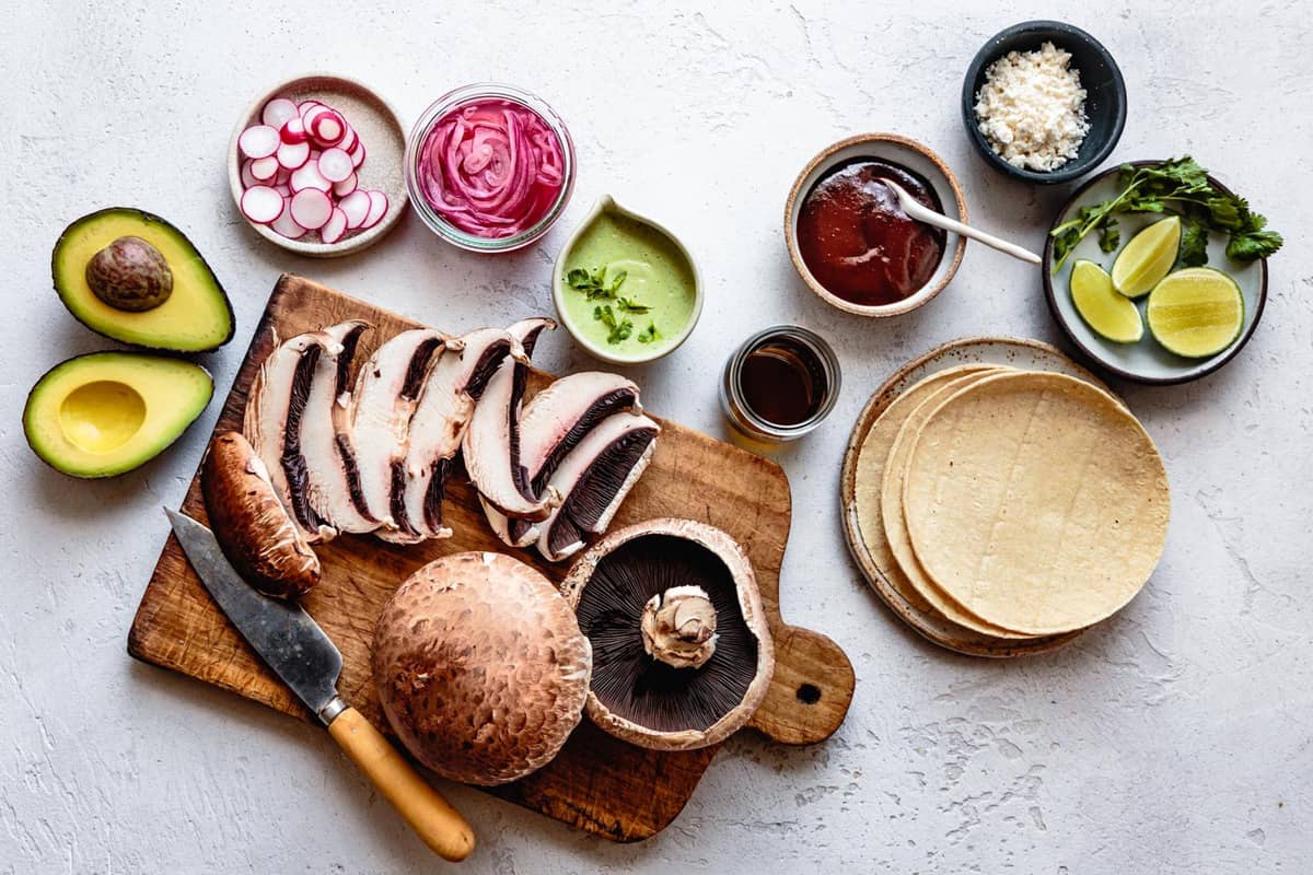 ingredients for making grilled mushroom tacos