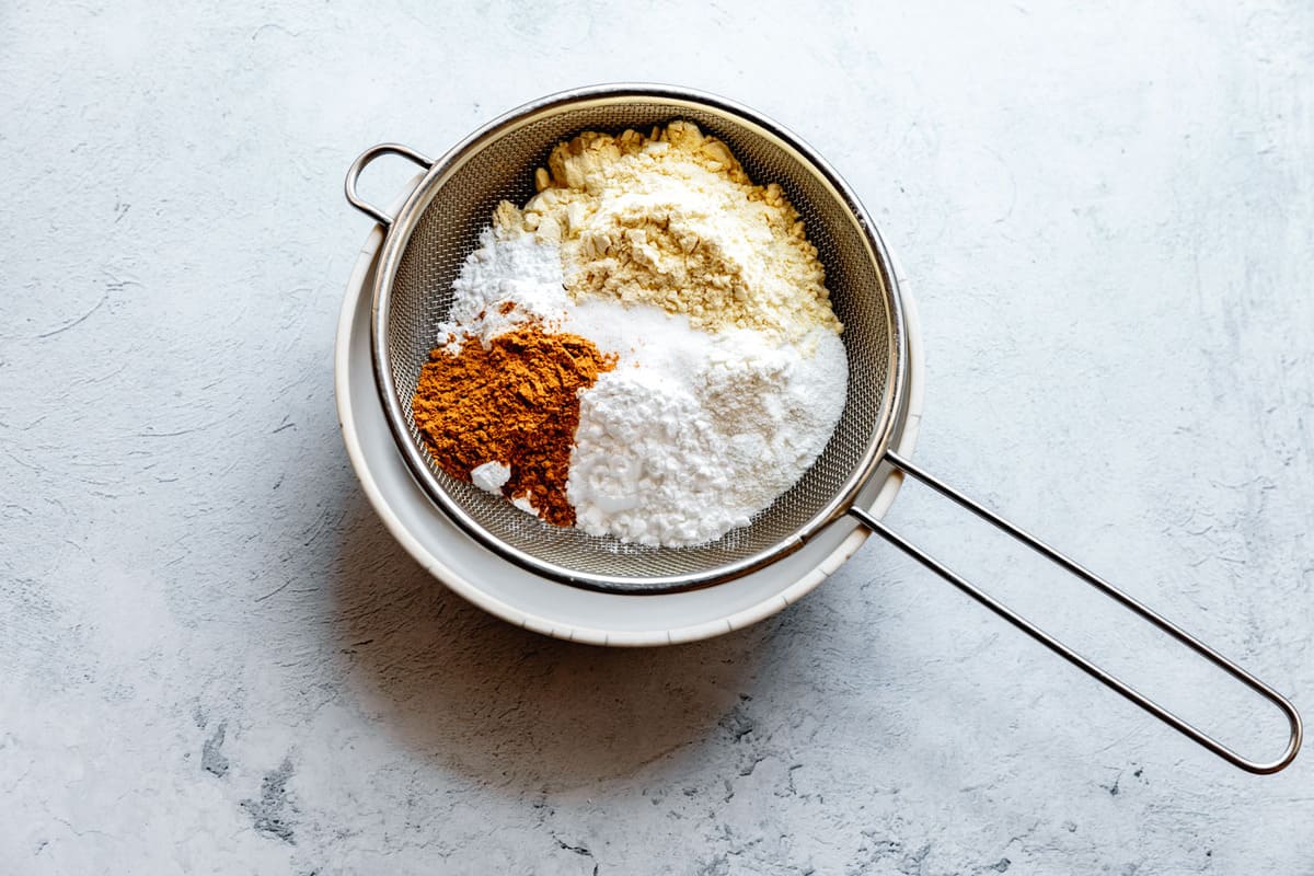 dry ingredients in a sieve