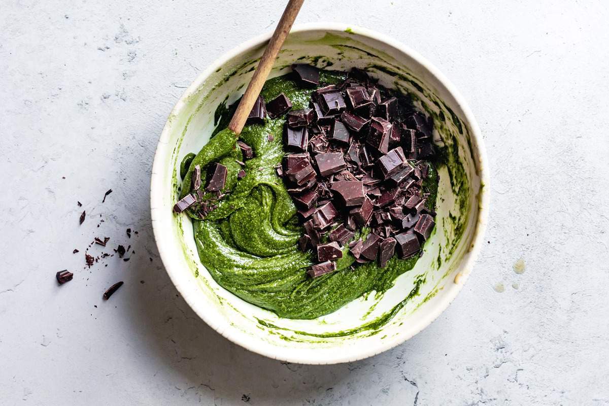 chocolate added to gluten-free matcha cookie dough