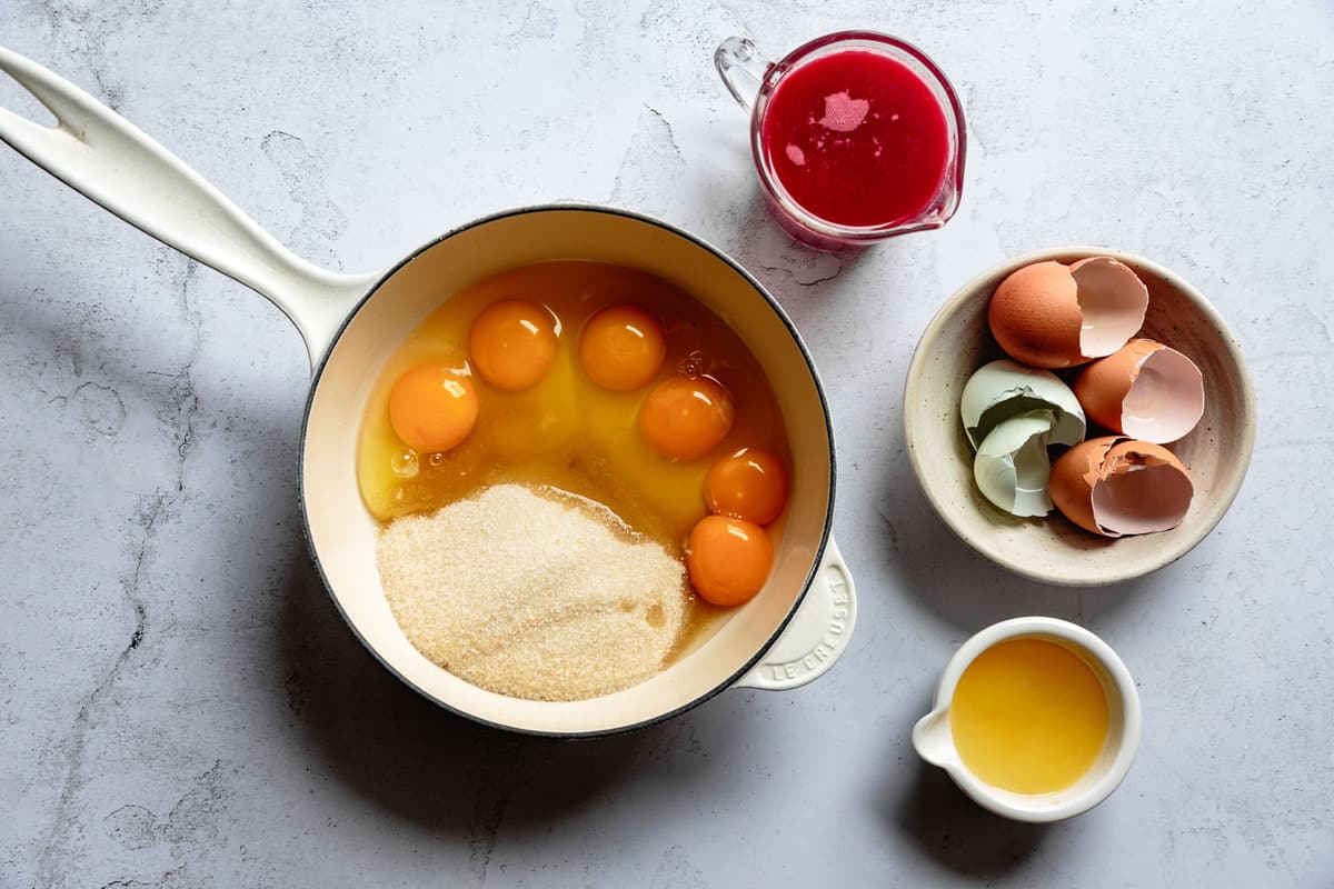 eggs and sugar in a pot