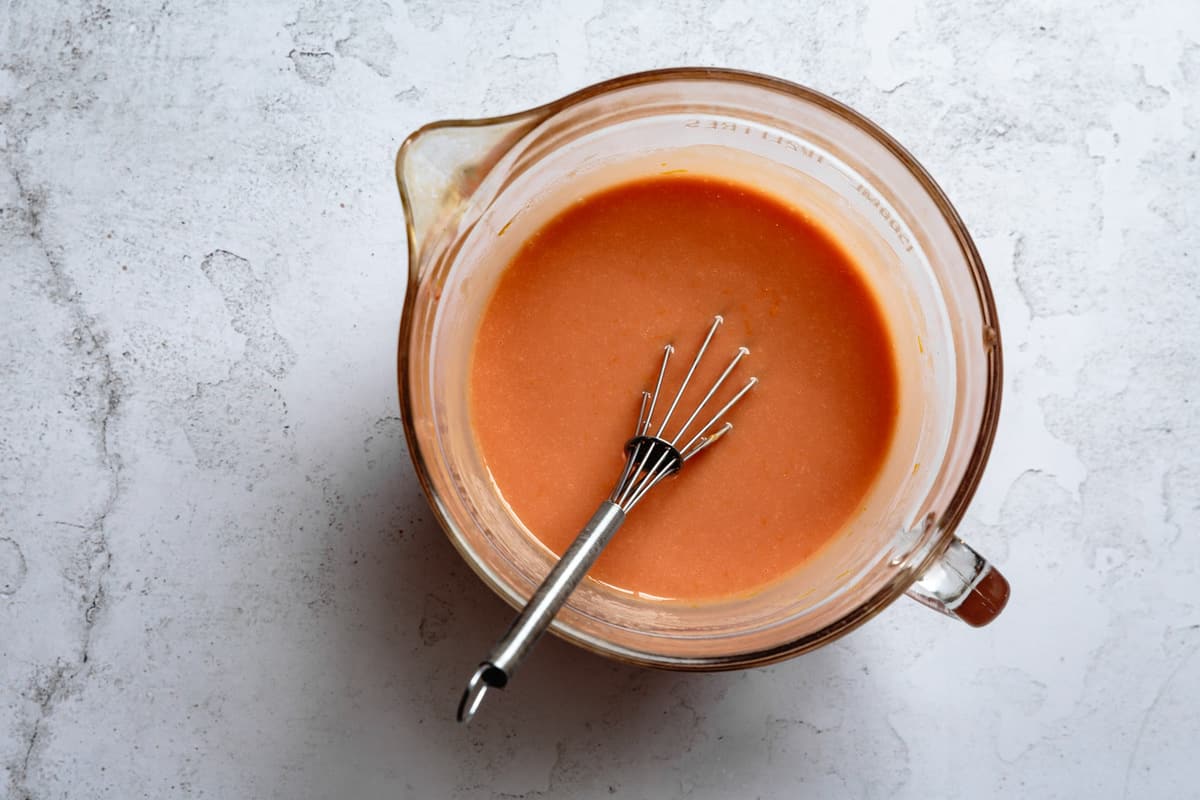 blood orange curd, whisked in a pitcher