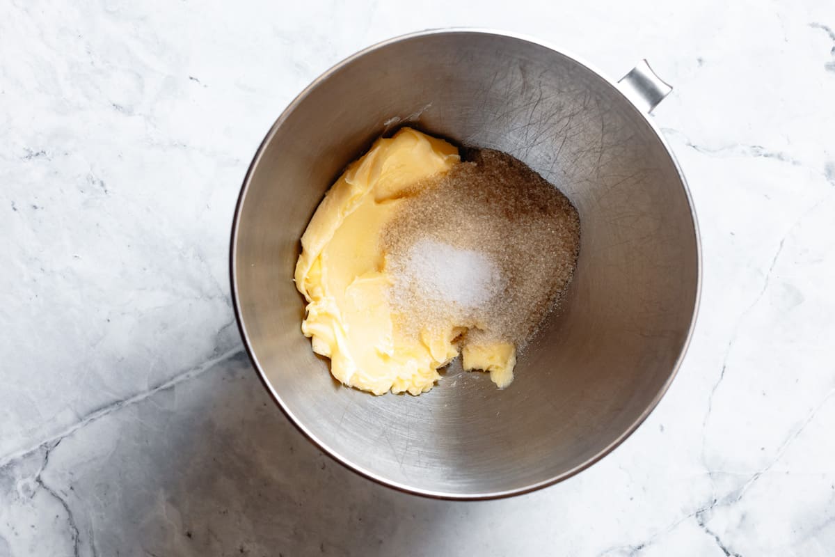 soft butter, sugar, and salt in a mixer bowl