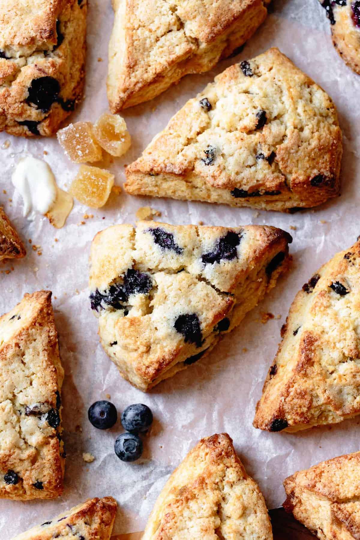 variety of almond flour scones on a piece of parchment