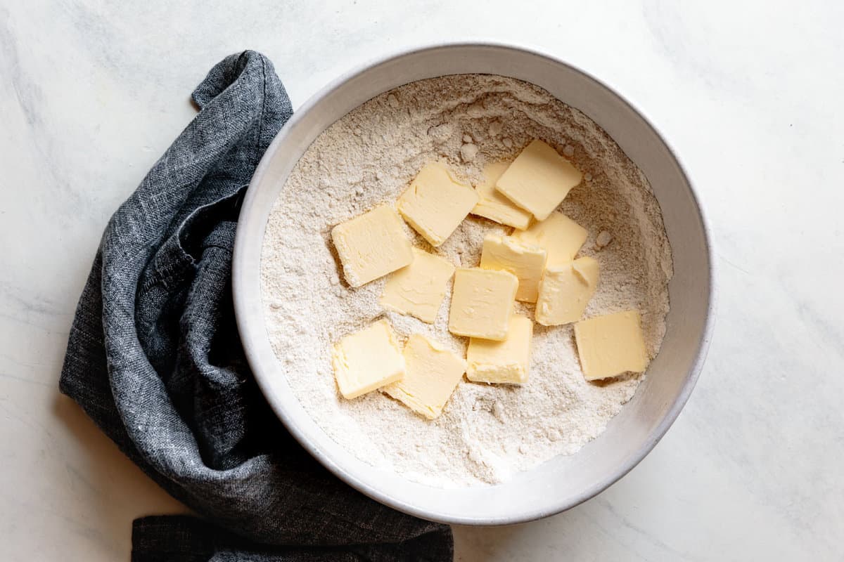 sliced butter added to flour for gluten-free scone recipe