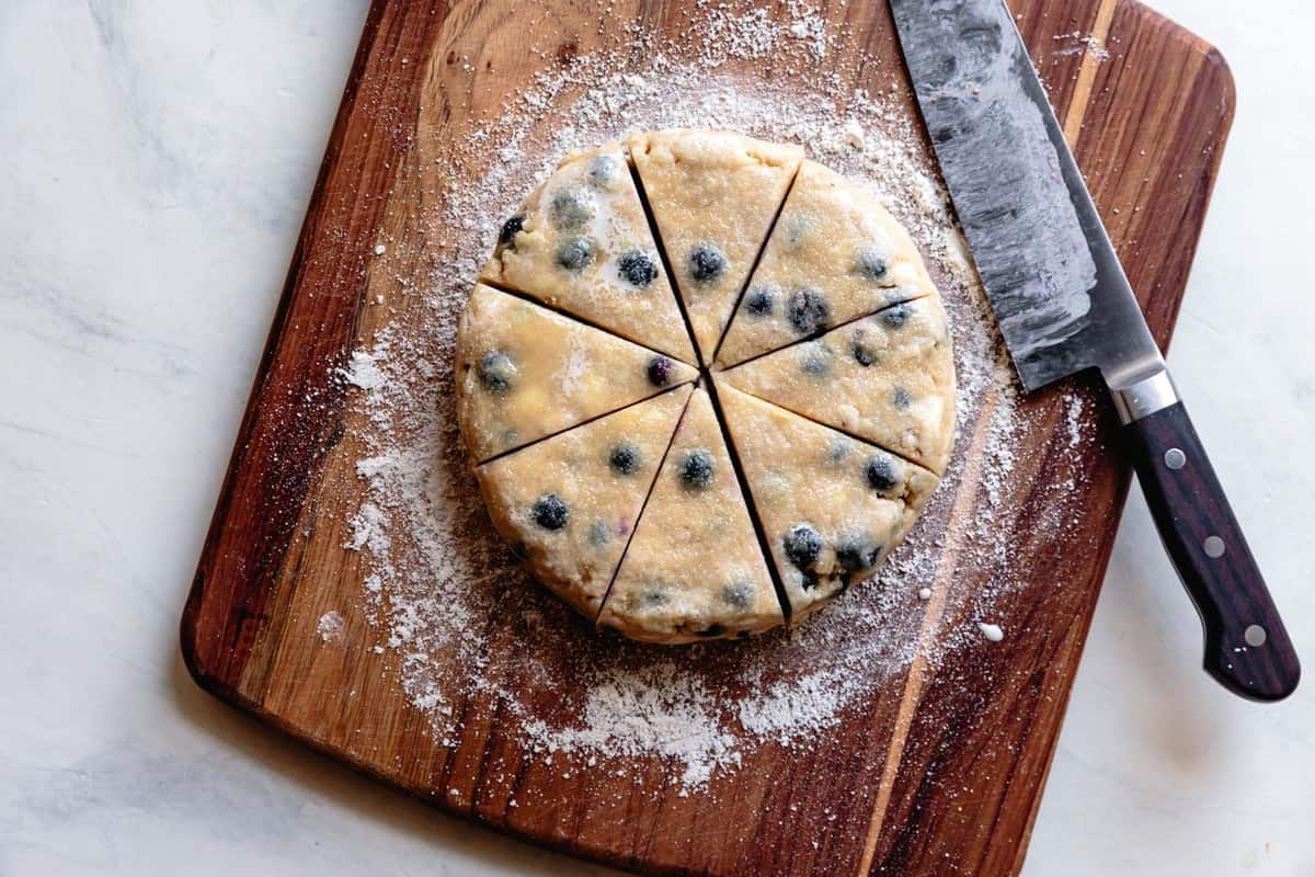 scone round on a floured board cut into wedges