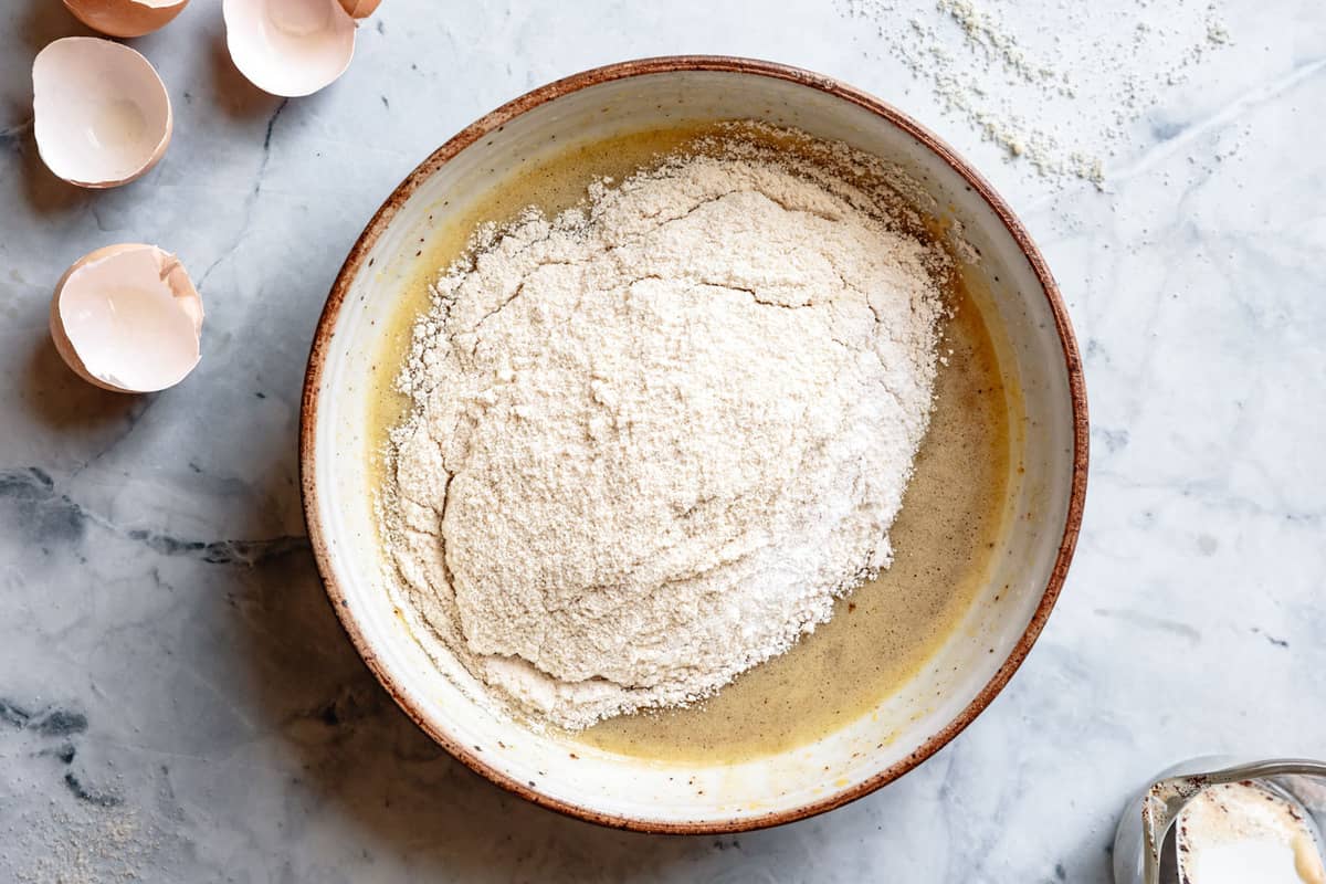 the flours are added to the bowl